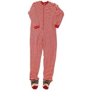 Nick & Nora Sock Monkey Adult Footie One-Piece Pajama Red White Stripe Size S